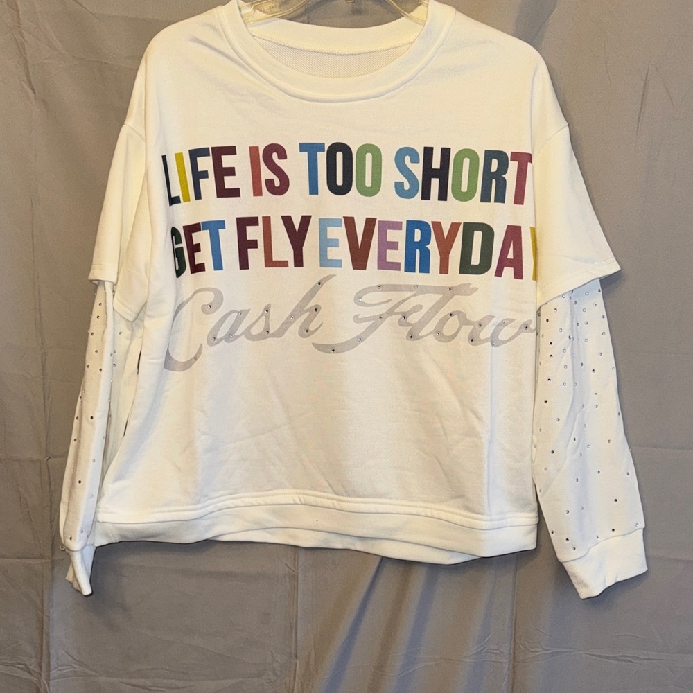 White Long Sleeve with Rhinestone Accents